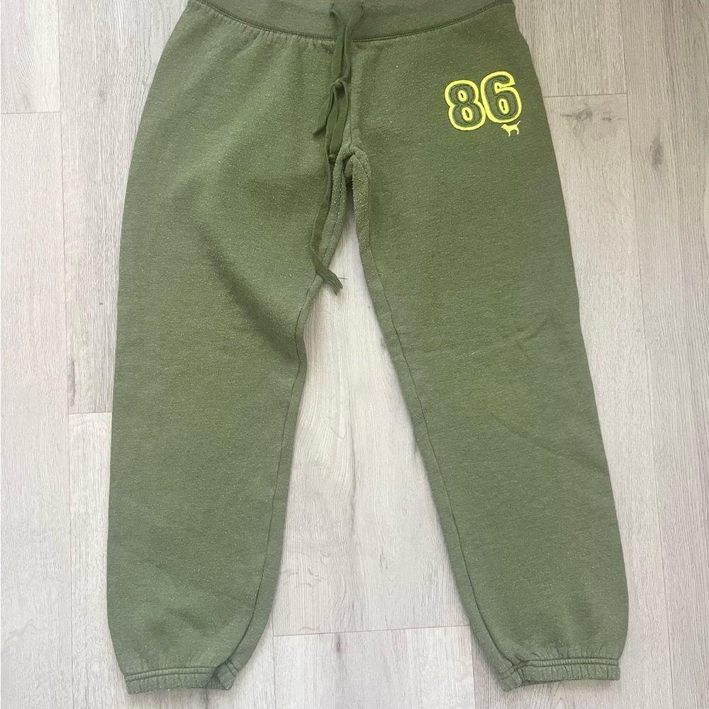 Victoria's Secret Green Joggers with Neon Yellow Detail